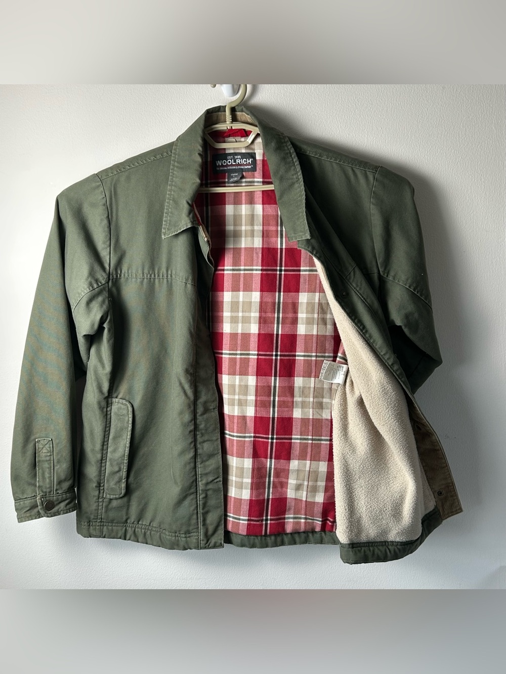 Vintage Woolrich Laurel Barn Chore Coat Womens Large Plaid Lined Green Utility